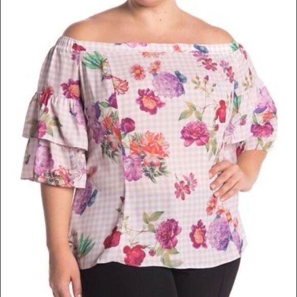 🔥5 for $25🔥 City chic spring blooms pink gingham floral blouse - Picture 2 of 11